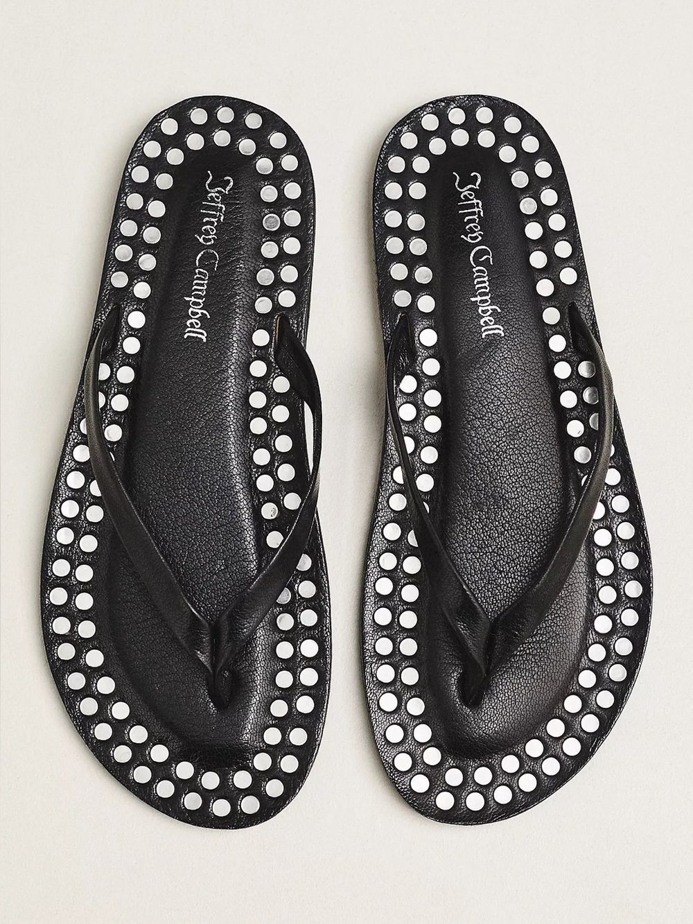 Jeffrey Campbell Black Flip Flop Sandals with White Studs